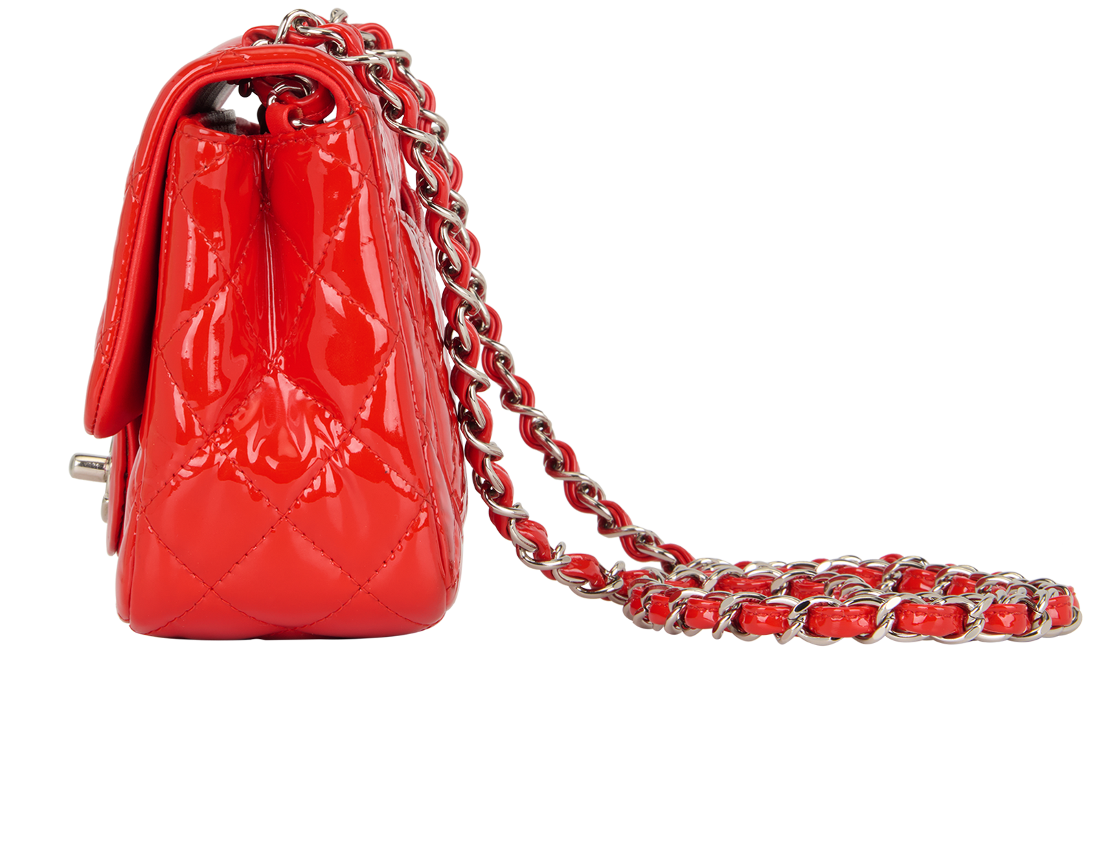 Mini Square Classic Flap, &pound;3,100, Handbags, Red, Patent Leather, Bottom view